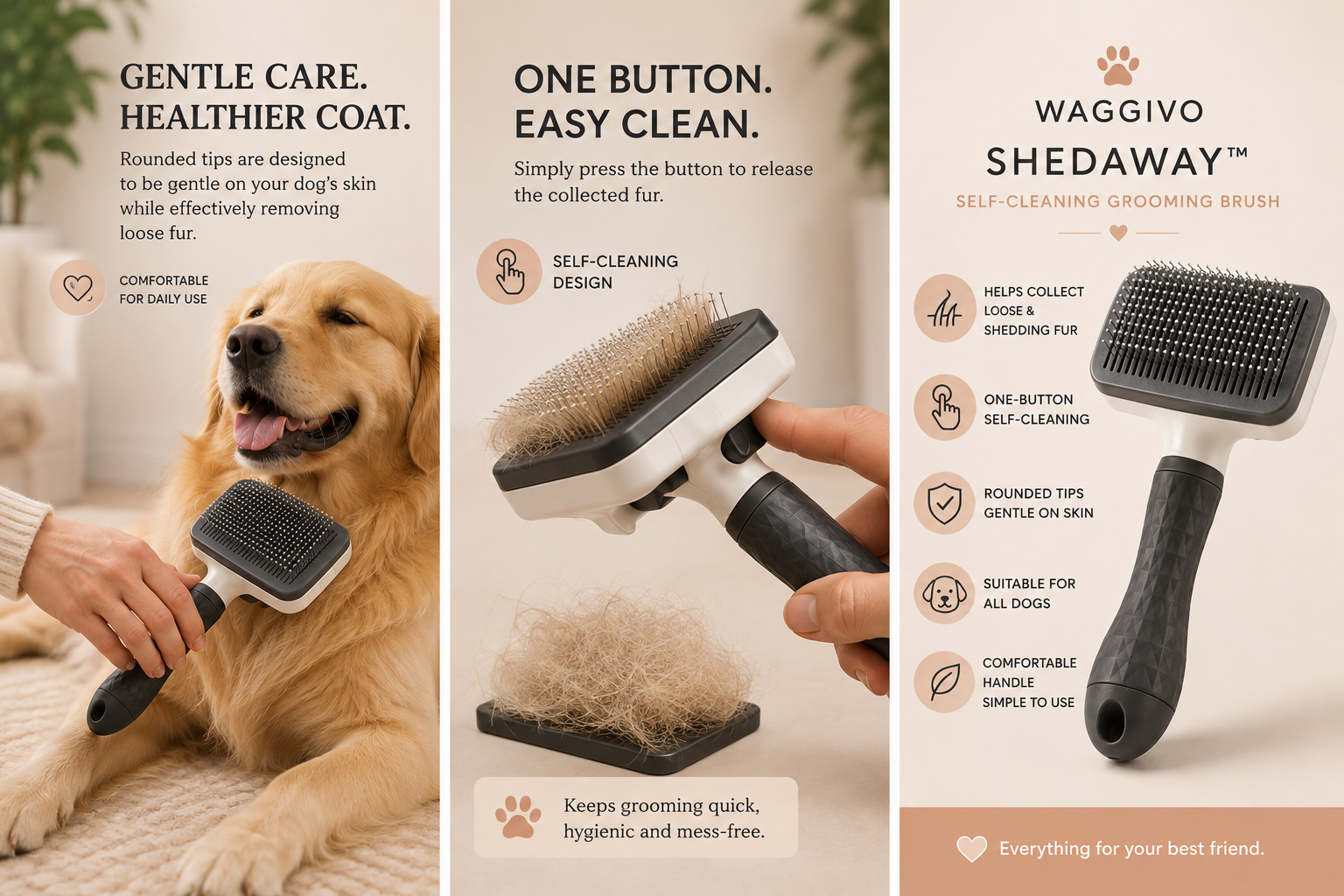 Waggivo ShedAway™ Self-Cleaning Dog Grooming Brush