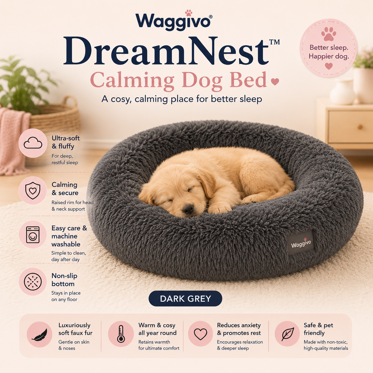 Waggivo DreamNest™ Calming Dog Bed