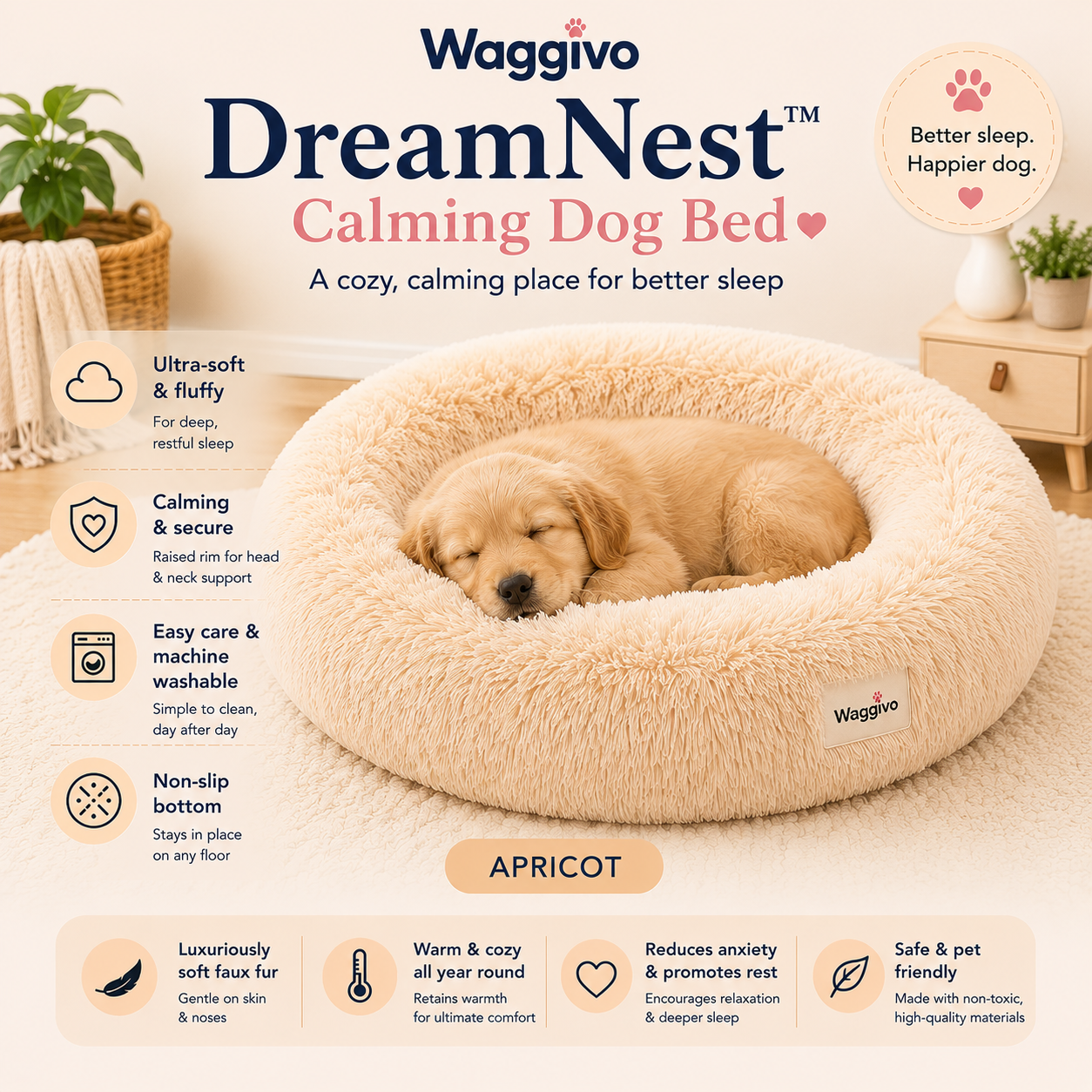 Waggivo DreamNest™ Calming Dog Bed