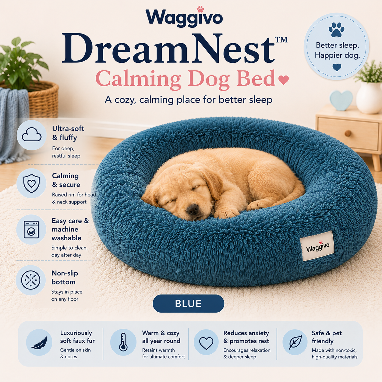 Waggivo DreamNest™ Calming Dog Bed